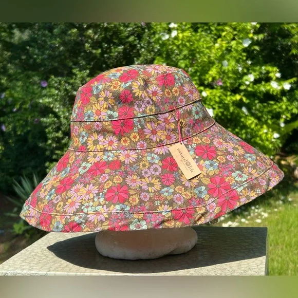 NWT -Plaid Patterned Natural Sun Hat Hat Attack | Accessories | Hat Attack Natural Floral Staw  main image 2